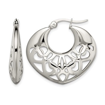 Chisel Stainless Steel Polished Fancy Cut out 30mm Diameter Hoop Earrings