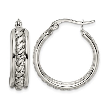 Chisel Stainless Steel Polished Twisted Middle 25mm Diameter Hoop Earrings