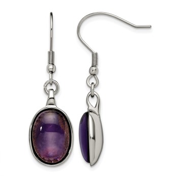 Stainless Steel Synthetic Amethyst Earrings