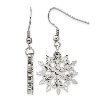 Chisel Stainless Steel Polished Snowflake Dangle Shepherd Hook Earrings