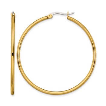 Chisel Stainless Steel Polished Yellow IP-plated 48mm Diameter 2mm Hoop Earrings