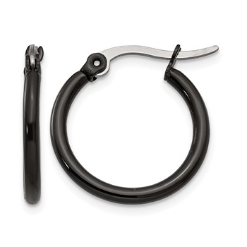 Chisel Stainless Steel Polished Black IP-plated 19mm Diameter 2mm Hoop Earrings