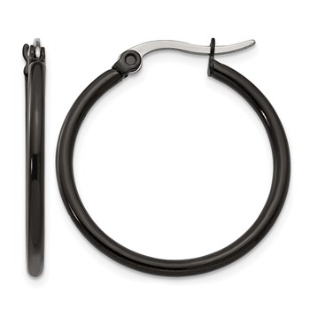 Chisel Stainless Steel Polished Black IP-plated 26mm Diameter 2mm Hoop Earrings