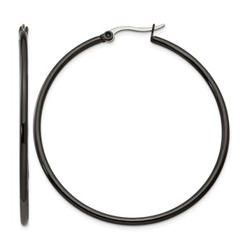 Chisel Stainless Steel Polished Black IP-plated 48mm Diameter 2mm Hoop Earrings