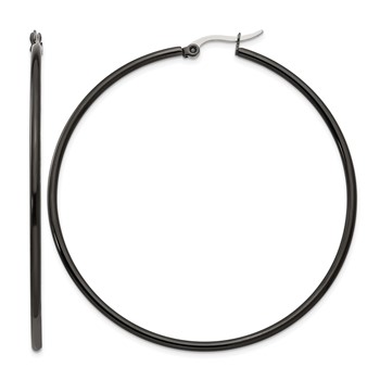 Chisel Stainless Steel Polished Black IP-plated 60mm Diameter 2mm Hoop Earrings