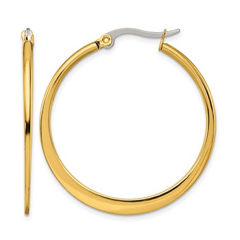 Chisel Stainless Steel Polished Yellow IP-plated Tapered 34mm Diameter Hoop Earrings