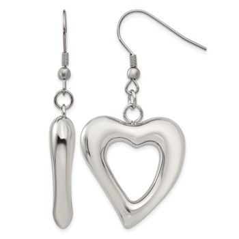Chisel Stainless Steel Polished Heart Shepherd Hook Dangle Earrings