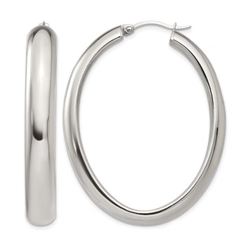 Chisel Stainless Steel Polished Hollow Oval Hoop Earrings