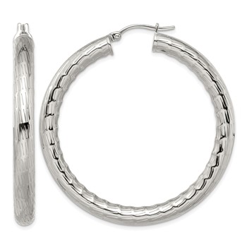 Chisel Stainless Steel Polished and Textured Hollow Hoop Earrings