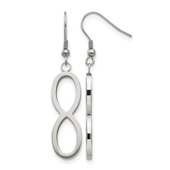 Chisel Stainless Steel Brushed and Polished Infinity Dangle Shepherd Hook Earrings
