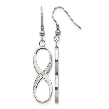 Chisel Stainless Steel Polished with CZ Infinity Dangle Shepherd Hook Earrings