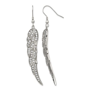 Stainless Steel Polished w/CZ Dangle Shepherd Hook Earrings