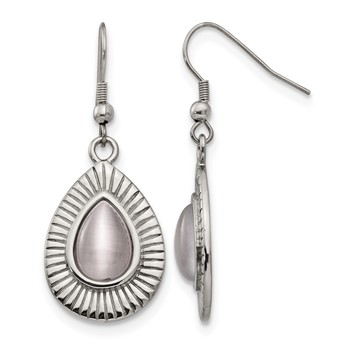 Stainless Steel Polished Grey Cat's Eye Shepherd Hook Earrings