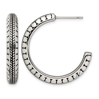 Chisel Stainless Steel Antiqued and Polished Post Hoop Earrings