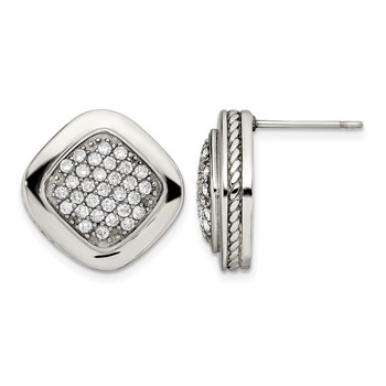Stainless Steel Polished CZ Square Post Earrings
