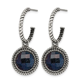 Stainless Steel Antiqued and Polished Blue Sandstone Reversible Earrings — alternate view