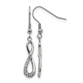 Chisel Stainless Steel Polished with CZ Infinity Dangle Shepherd Hook Earrings