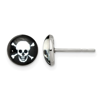 Chisel Stainless Steel Polished Skull Epoxy Post Earrings