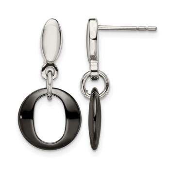 Chisel Stainless Steel Polished with Black Ceramic Post Dangle Earrings