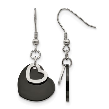 Chisel Stainless Steel Polished Black IP-plated Heart Dangle Earrings
