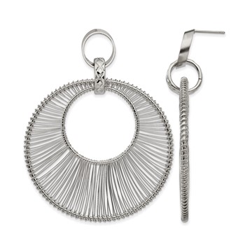 Stainless Steel Polished Textured Wire Circular Post Dangle Earrings
