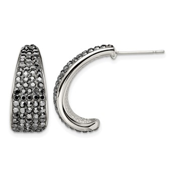 Stainless Steel Polished w/Crystal J Hoop Post Earrings