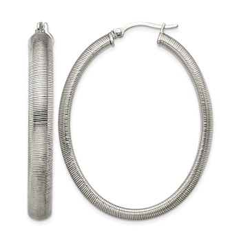 Chisel Stainless Steel Polished and Textured Oval Hoop Earrings