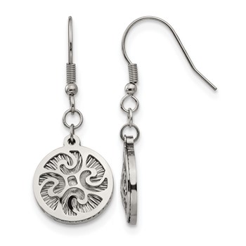 Stainless Steel Polished Textured Shepherd Hook Dangle Earrings