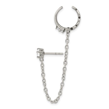 Stainless Steel Antiqued and Polished CZ Cuff Earring (Sold Single) — alternate view