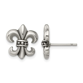 Stainless Steel Polished Fleur de Lis Post Earrings