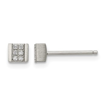 Chisel Stainless Steel Brushed with CZ Square Post Earrings
