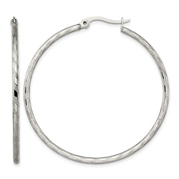 Chisel Stainless Steel Polished and Textured Hoop Earrings