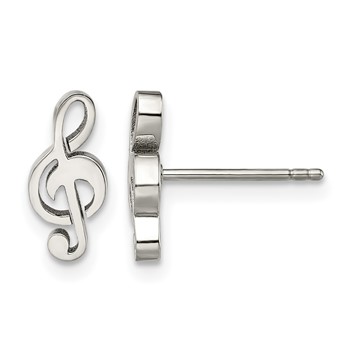 Chisel Stainless Steel Polished Treble Clef Post Earrings
