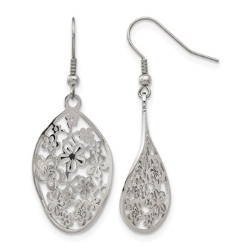 Chisel Stainless Steel Polished Flower Dangle Shepherd Hook Earrings