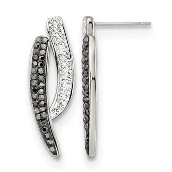 Stainless Steel Polished Post Black and Clear Crystal Earrings