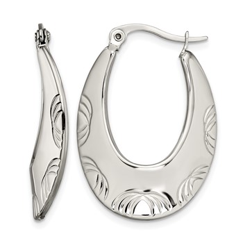 Chisel Stainless Steel Polished and Textured Half Circle Design Hoop Earrings
