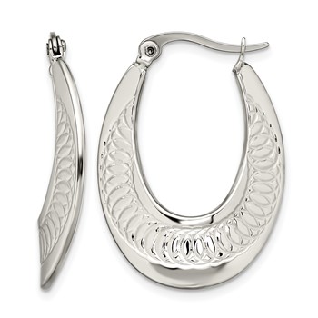 Chisel Stainless Steel Polished and Textured Swirl Hoop Earrings