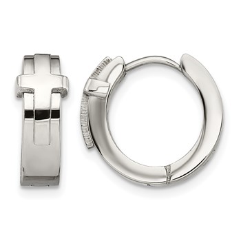 Chisel Stainless Steel Polished Cross Hinged Hoop Earrings