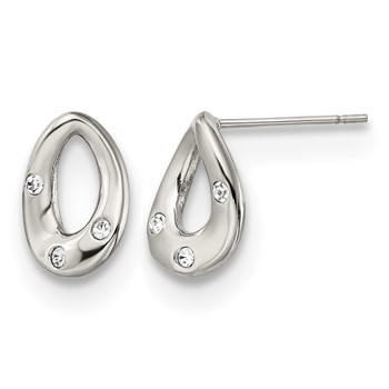 Chisel Stainless Steel Polished with Crystal Teardrop Post Earrings