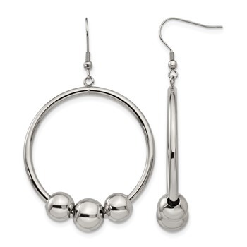 Stainless Steel Polished Dangle Shepherd Hook Earrings