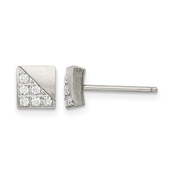 Chisel Stainless Steel Brushed with CZ Square Post Earrings