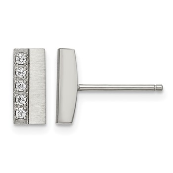 Chisel Stainless Steel Brushed with CZ Bar Post Earrings