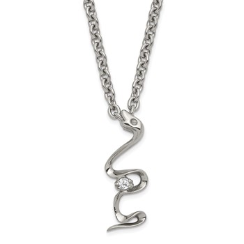 Stainless Steel Polished CZ Snake Necklace