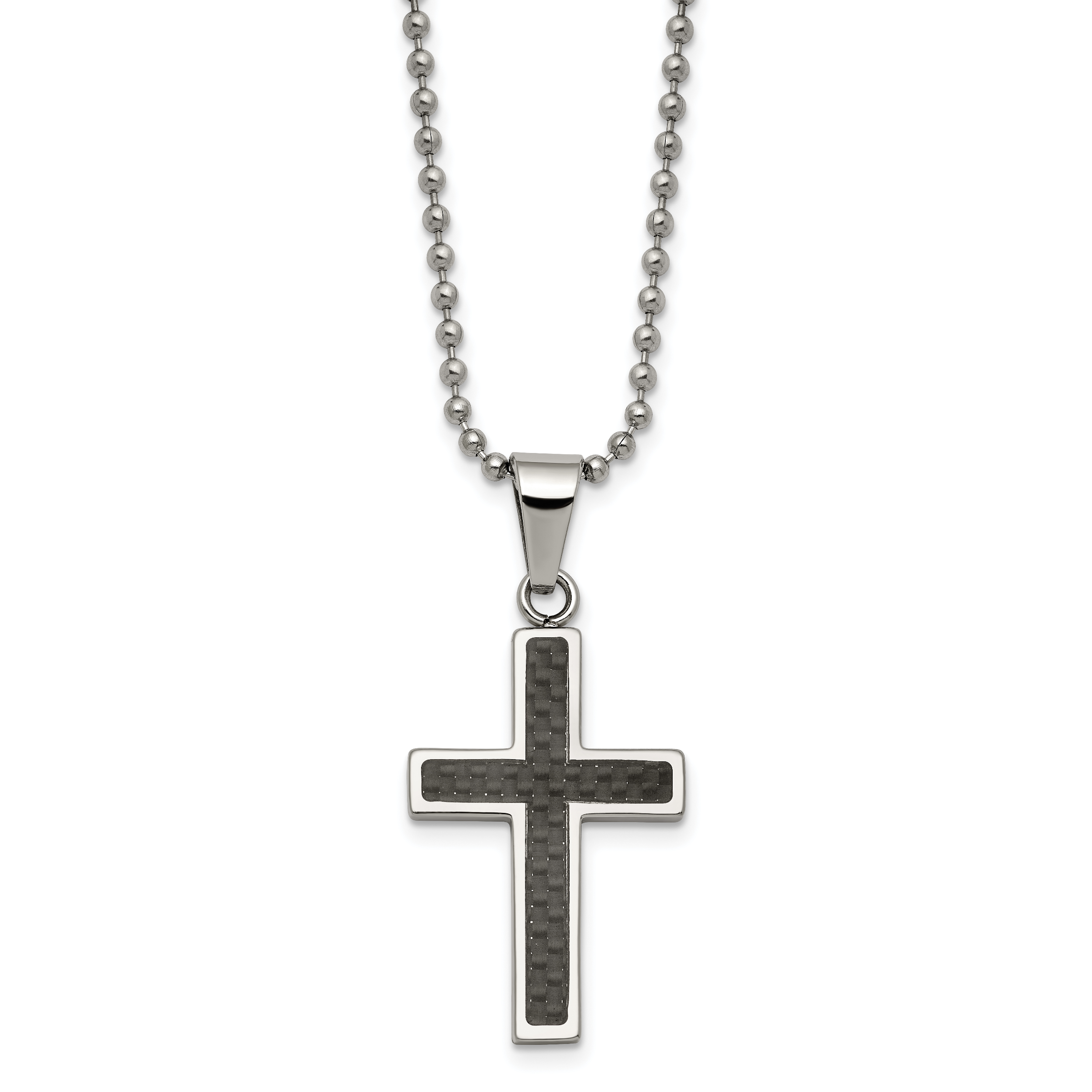 Chisel Stainless Steel Carbon Fiber Cross Necklace - Chisel