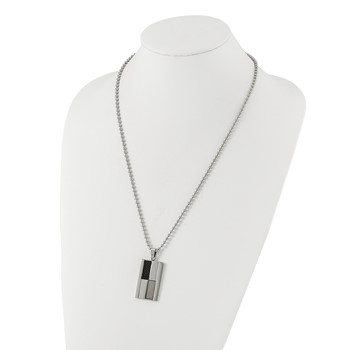 Stainless Steel Polished Black & Grey Carbon Fiber Inlay Dogtag Necklace — alternate view