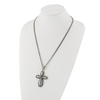 Stainless Steel Antiqued & Polished Crucifix Necklace — alternate view