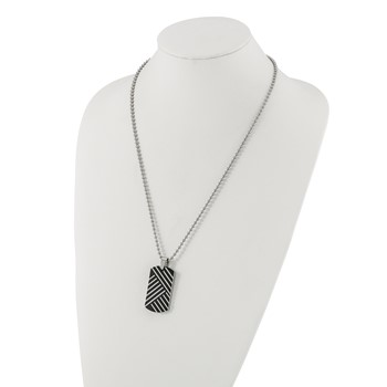 Stainless Steel & Black Enamel Polished Dog Tag Necklace — alternate view