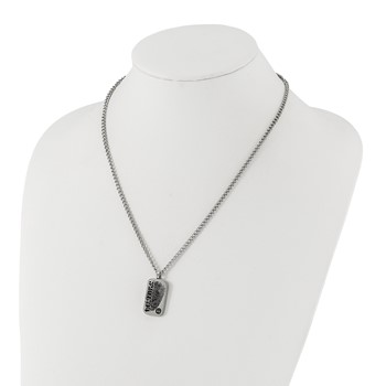 Stainless Steel & Black Enamel Reversible Black CZ Fingerprint Dog Tag w/ 2in ext Necklace — alternate view