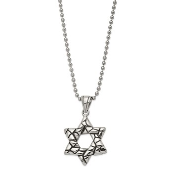 Chisel Stainless Steel Antiqued and Polished Star of David Pendant on a 24 inch Ball Chain Necklace