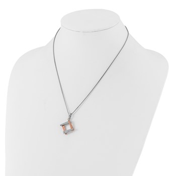 Stainless Steel & Rose IP-plated Polished Fancy CZ Square Necklace — alternate view